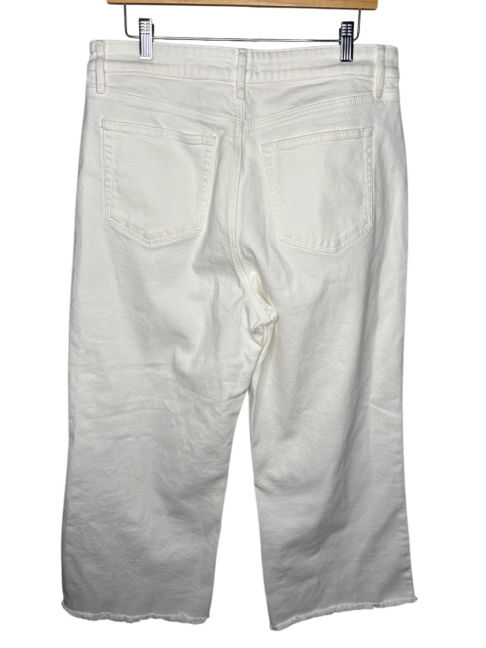 LOFT | Wide Leg Crop Jeans | White Denim Raw Hem | Size 12 - Picture 6 of 6